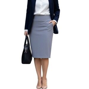 Eileen Fisher Grey Knit Pencil Skirt Size SP Elastic Waist Knee Length Mint $198